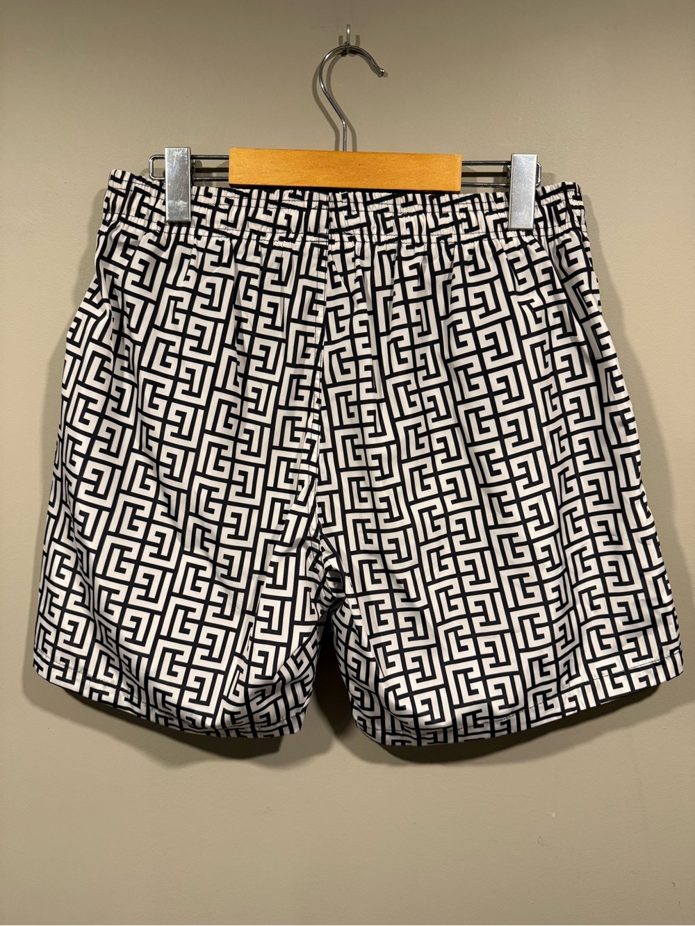 Balmain PB Labyrinth Mens Black & White Geometric monogram Swim Shorts - Picture 3 of 8